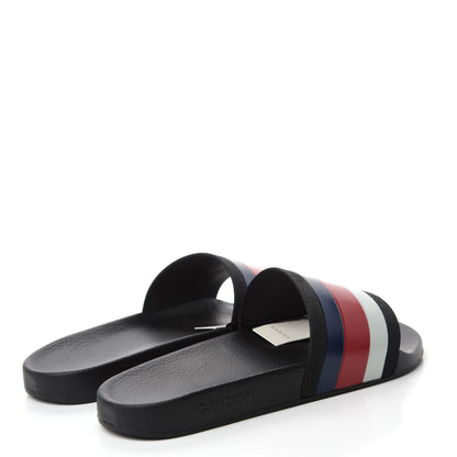 Gucci Rubber Web Mens Pool Slide Sandals 13 Black Mystic White Hibiscus Red Marine 4 of 8