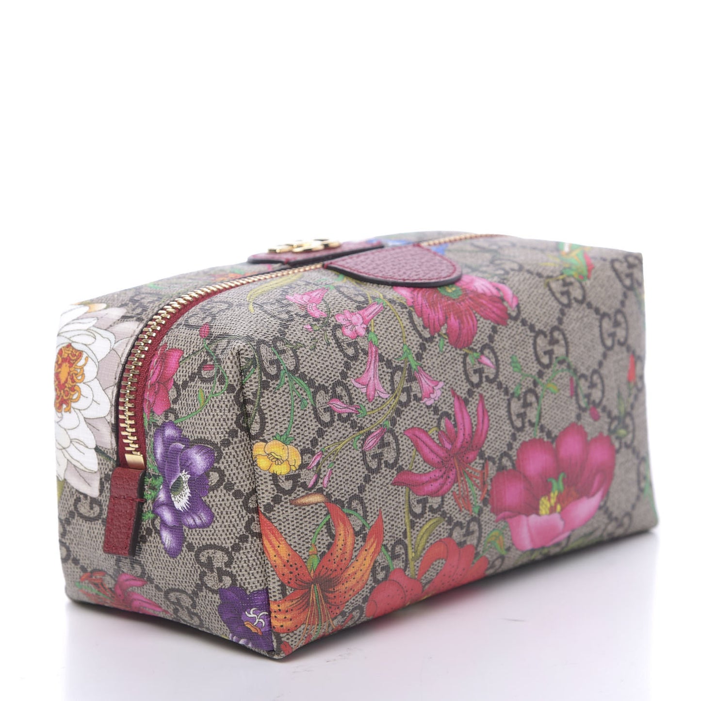 Soft GG Supreme Monogram Flora Calfskin Medium Ophidia Cosmetic Case Beige Ebony Multicolor Rosso