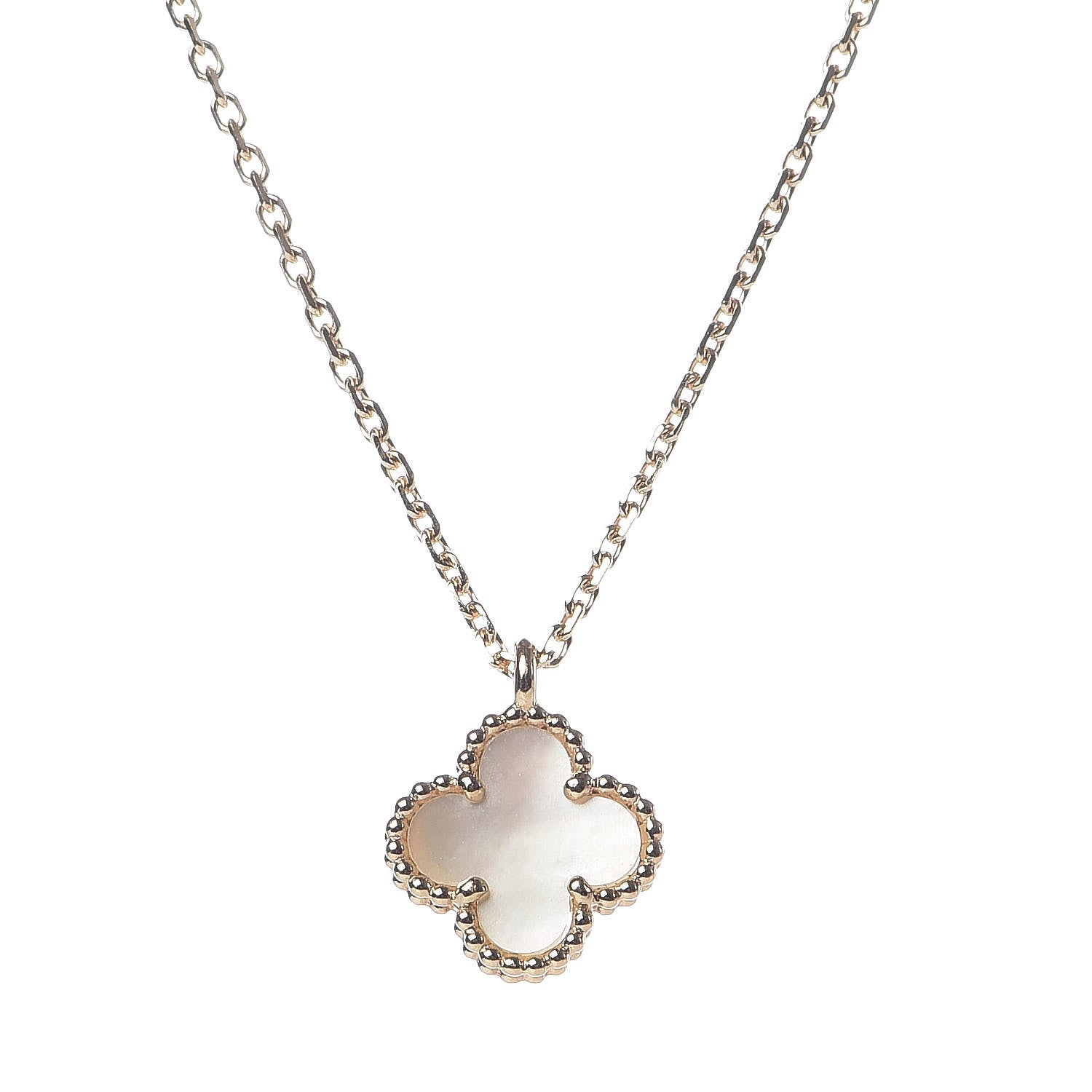 Van Cleef & Arpels 18K Yellow Gold Mother of Pearl Sweet Alhambra Pendant Necklace 4 of 8
