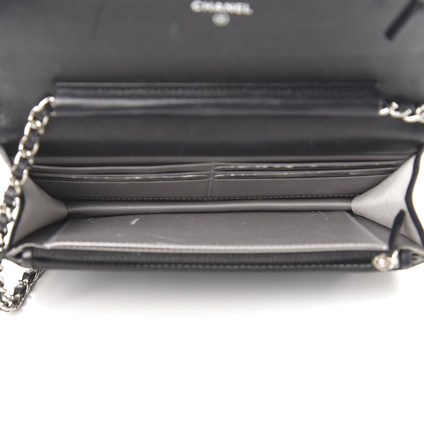 Goatskin Camellia Embossed Wallet on Chain WOC Black