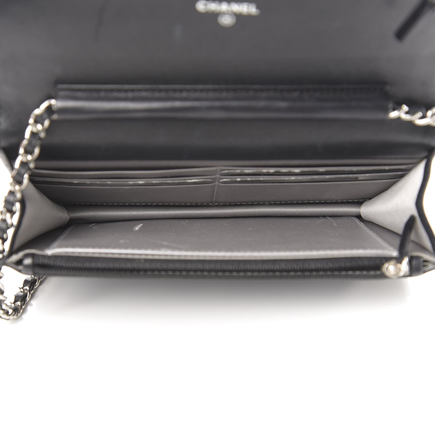 Chanel Goatskin Camellia Embossed Wallet on Chain WOC Black 6 of 15