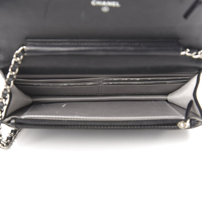 Chanel Goatskin Camellia Embossed Wallet on Chain WOC Black 6 of 15