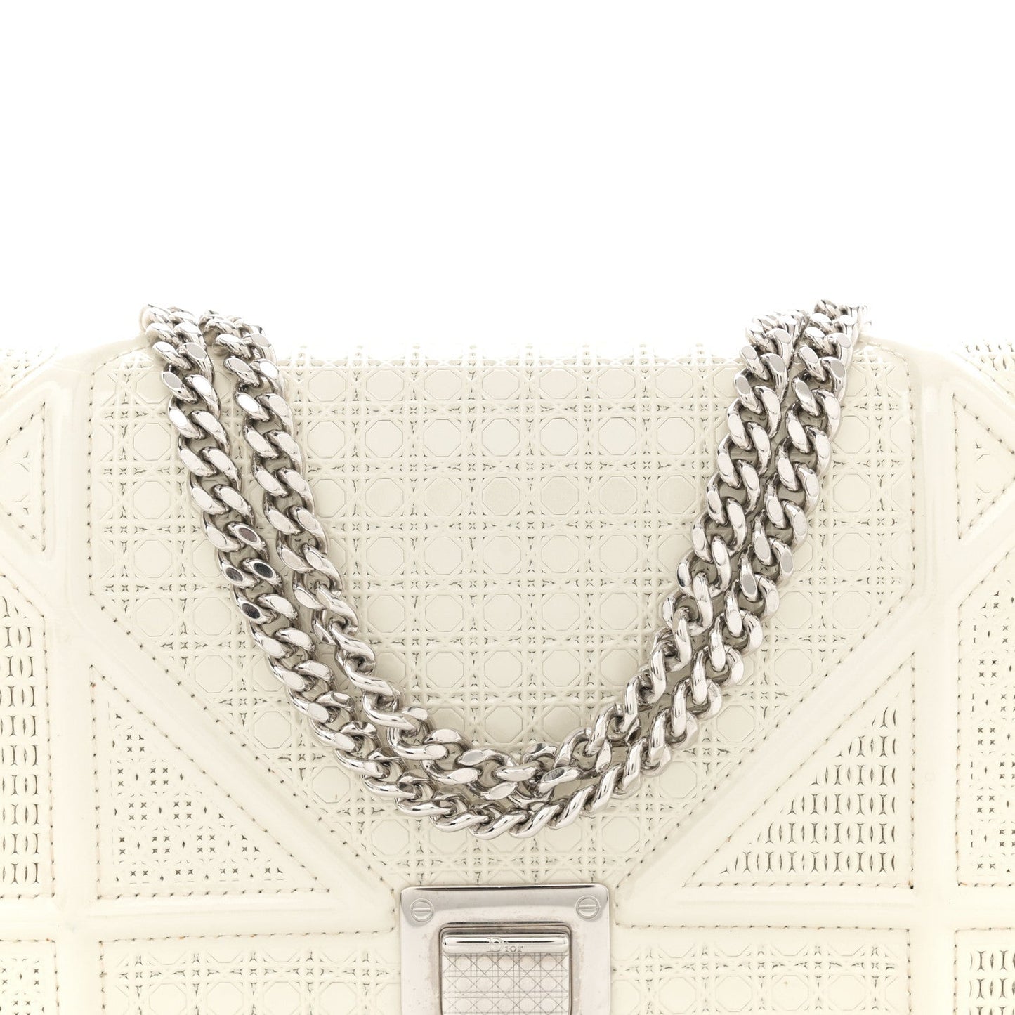 Patent Micro-Cannage Diorama Wallet on Chain Pouch White