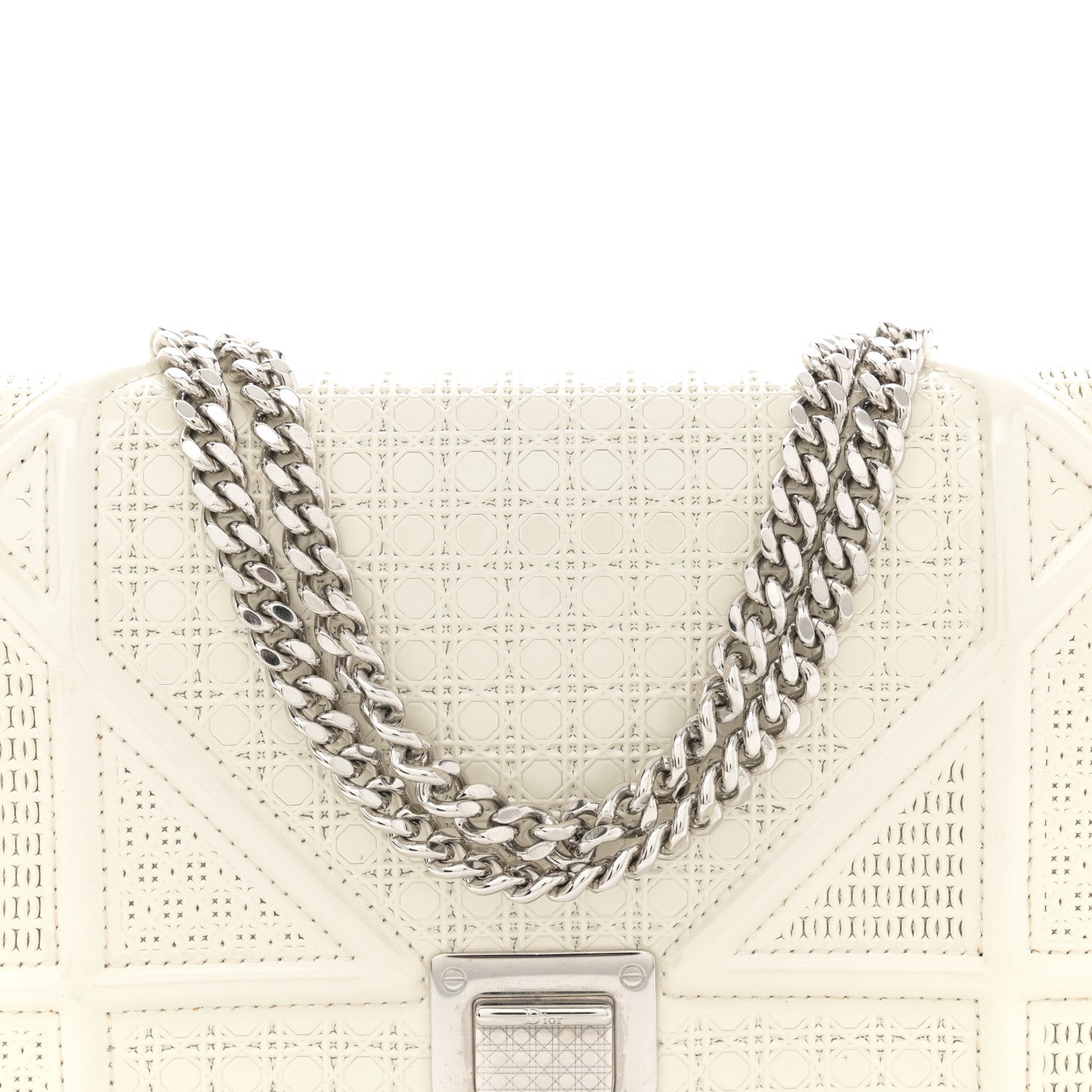 Christian Dior Patent Micro-Cannage Diorama Wallet on Chain Pouch White 8 of 12