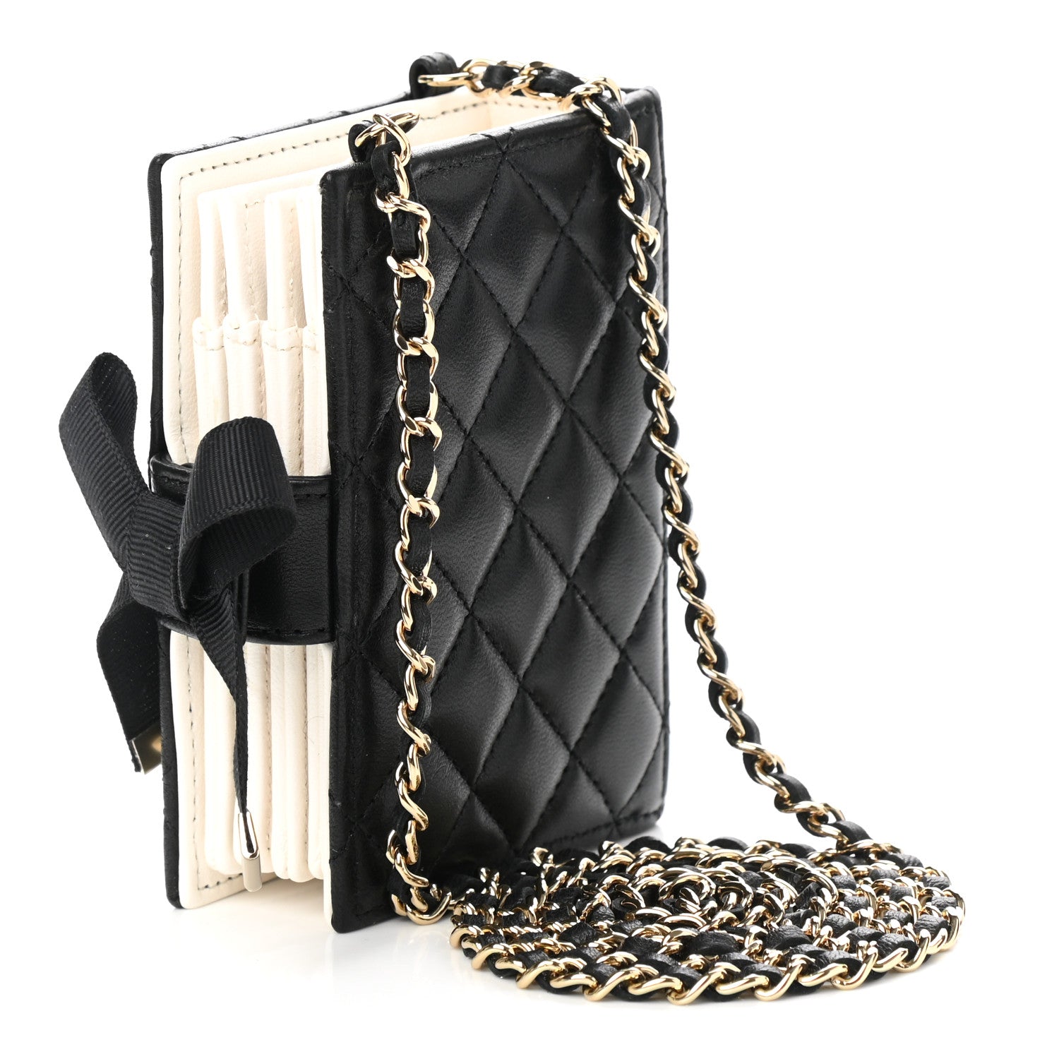 Chanel Lambskin Quilted Book Card Holder on Chain Black 3 of 9