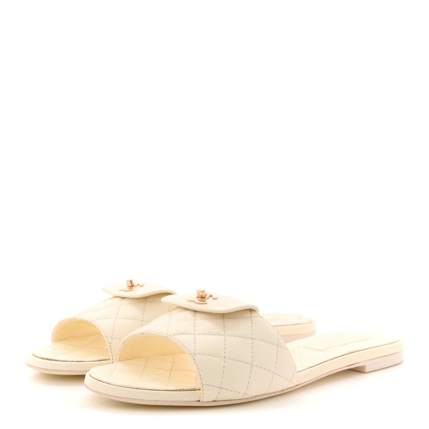 Chanel Lambskin Quilted CC Turnlock Sandals 41 Ivory 4 of 14