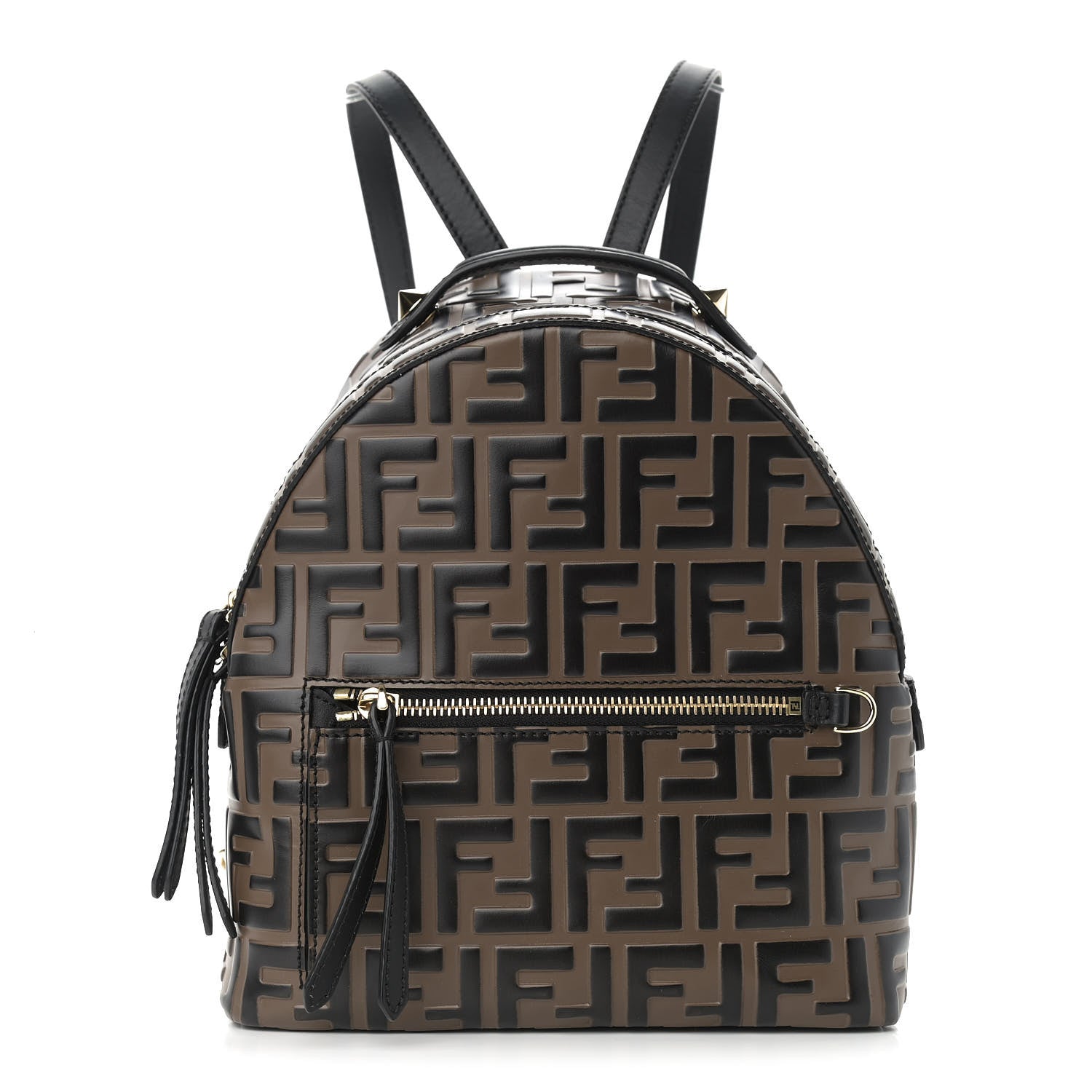 Fendi Vitello Bi-Color FF 1974 Embossed Mini Backpack Maya Black 1 of 10