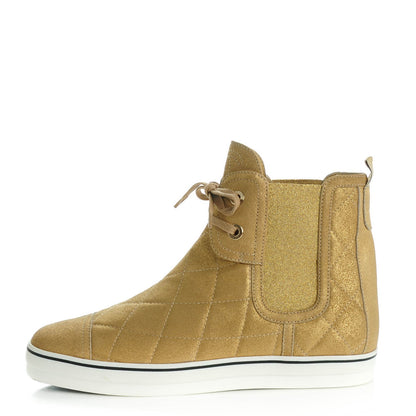 Chanel Metallic Suede Quilted High Top Sneakers 39 Dark Gold 1 of 7