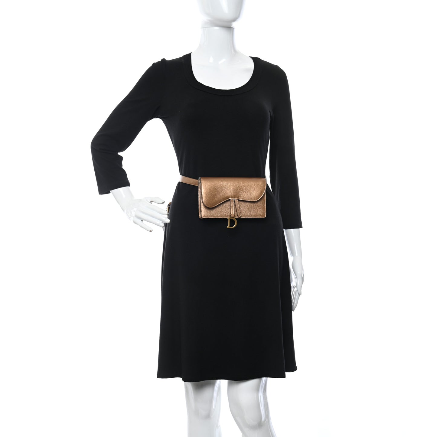 Metallic Grained Calfskin Saddle Belt Bag Gold