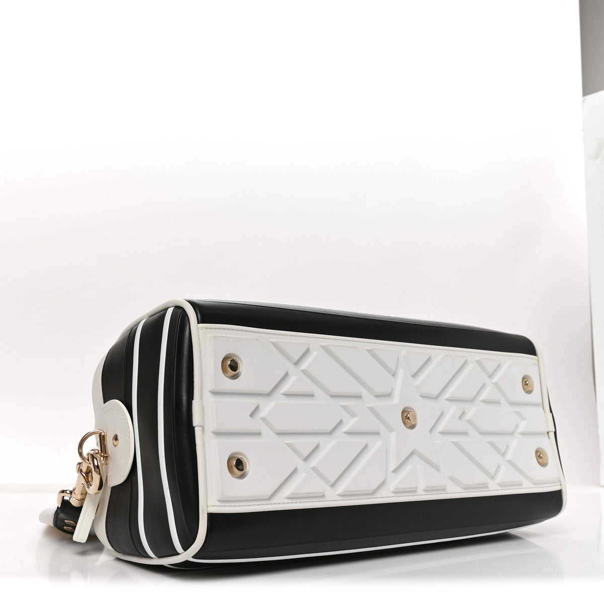 Lambskin Cannage Medium Dior Vibe Zip Bowling Bag Black White