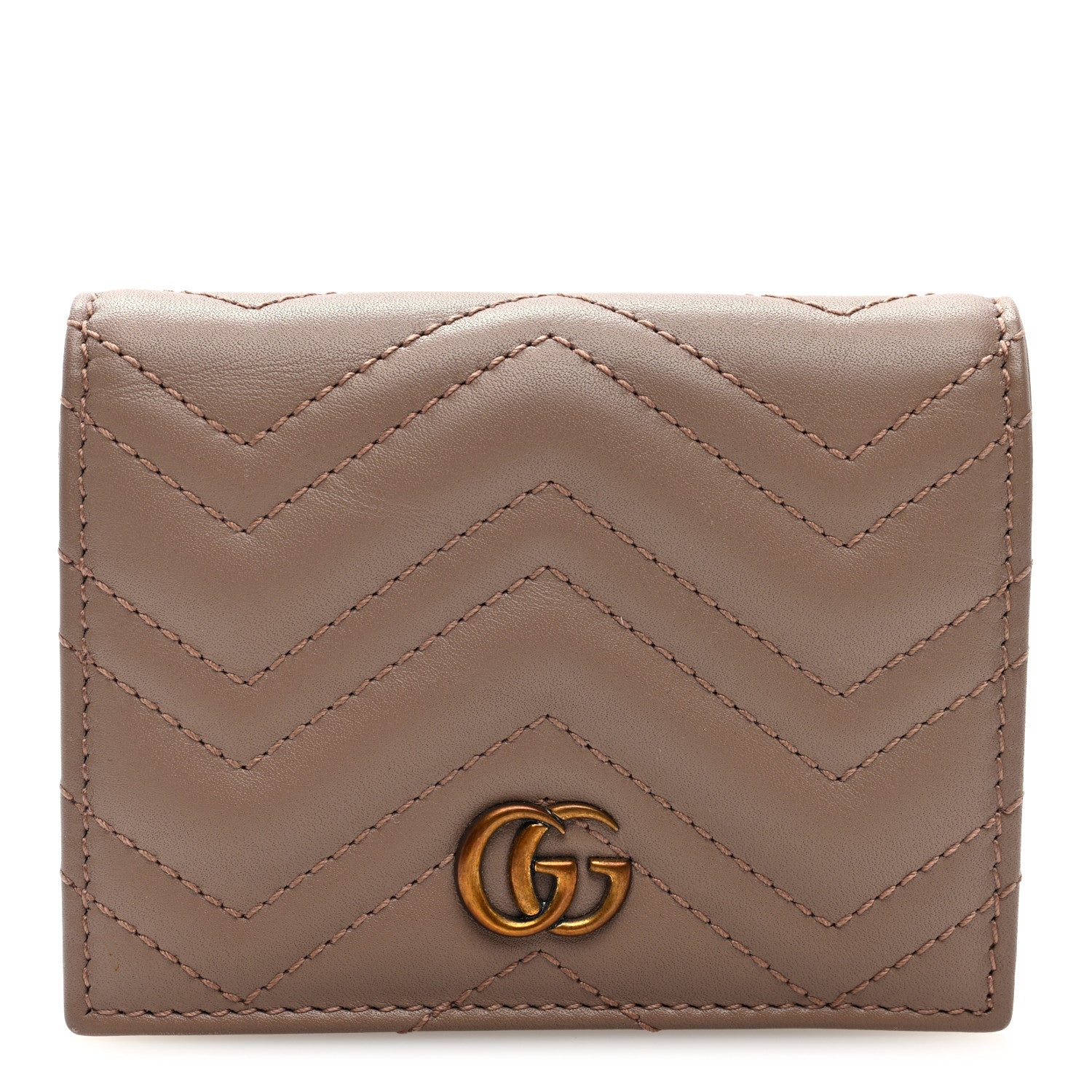 Gucci Calfskin Matelasse GG Marmont Card Case Wallet Porcelain Rose 1 of 6