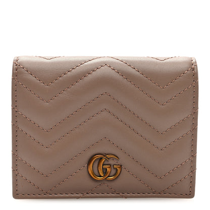 Gucci Calfskin Matelasse GG Marmont Card Case Wallet Porcelain Rose 1 of 6