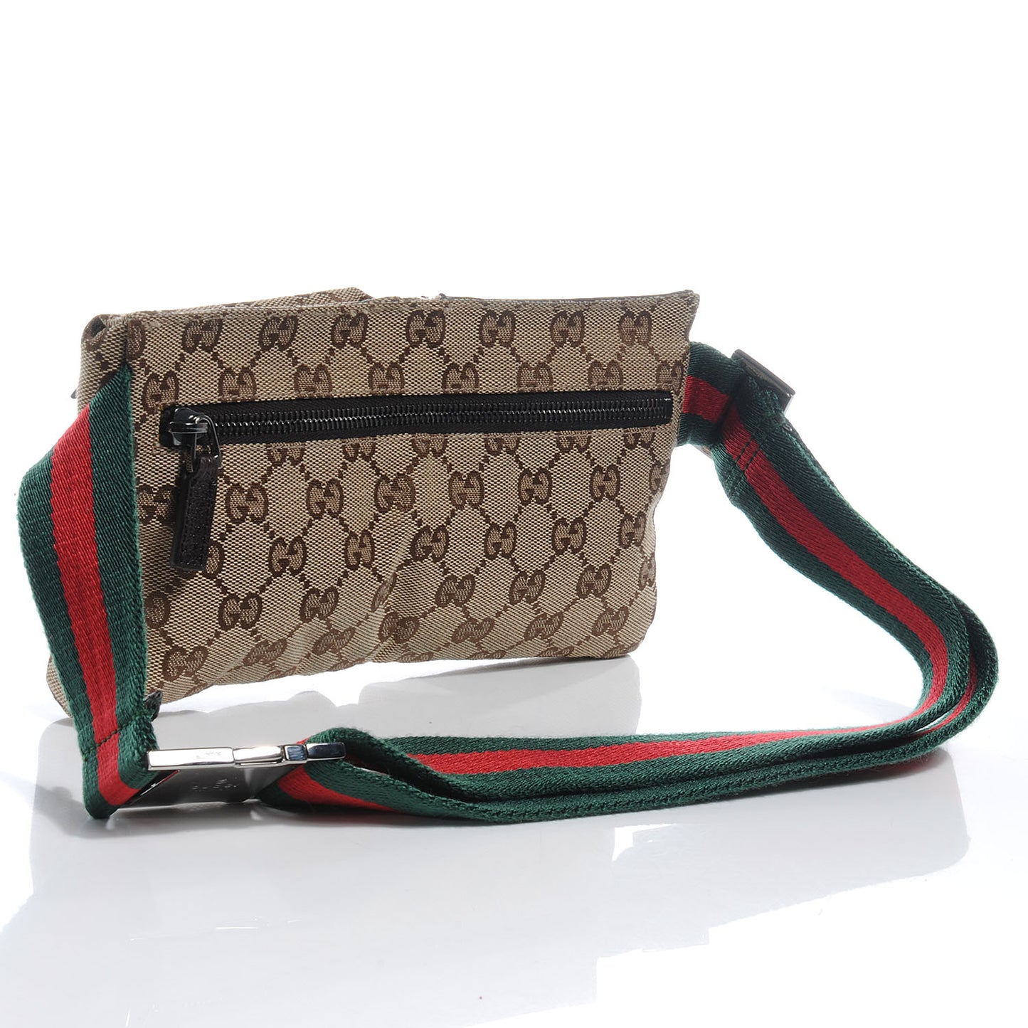 GG Monogram Web Double Pocket Belt Bag Dark Brown