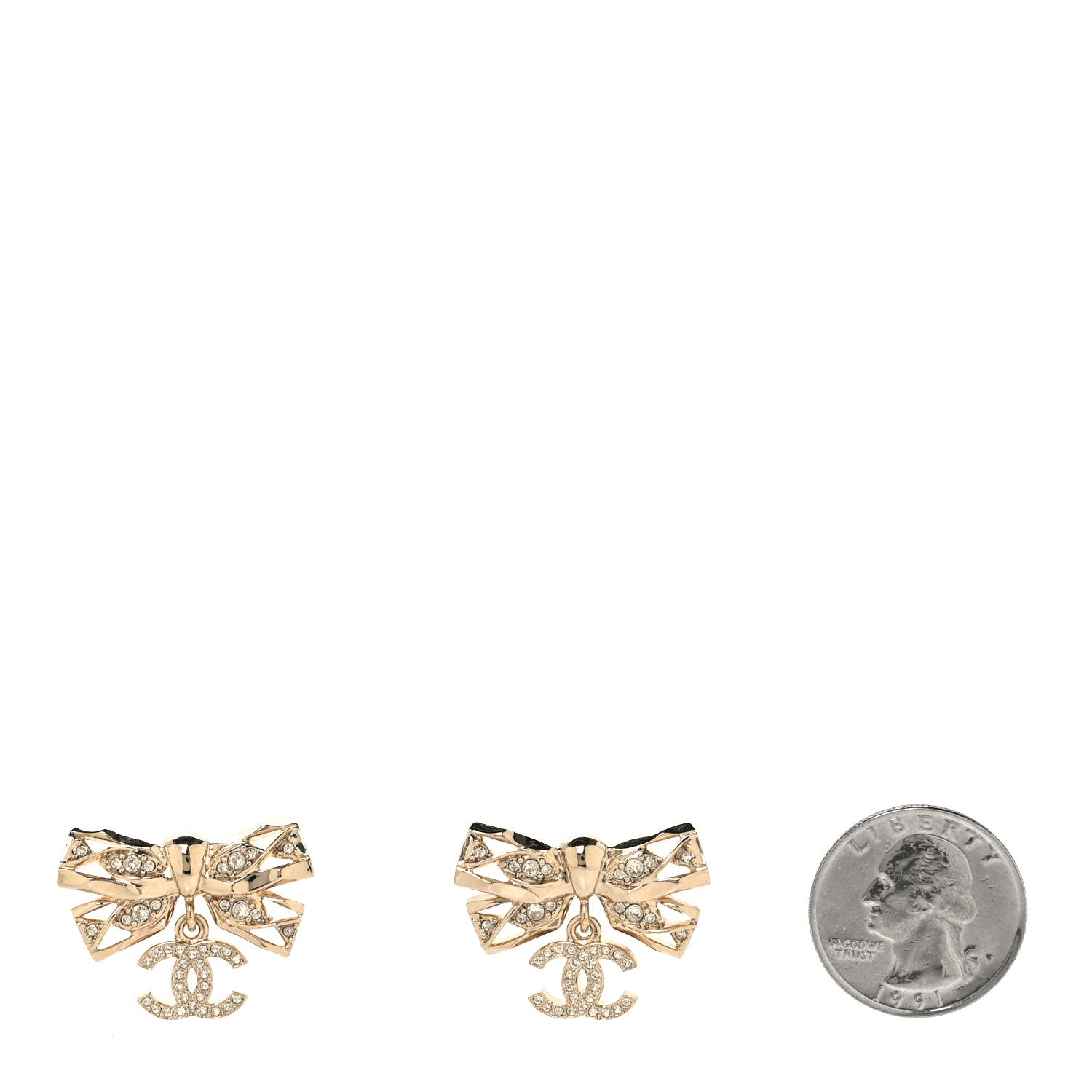 Chanel Crystal CC Bow Drop Earrings Gold 2 of 5