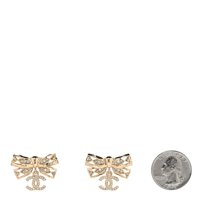 Chanel Crystal CC Bow Drop Earrings Gold 2 of 5