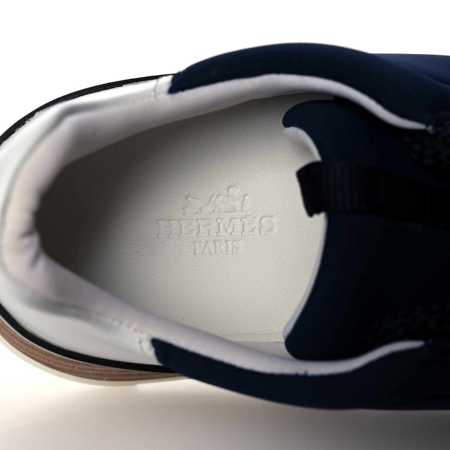 Hermes Technical Canvas Calfskin Suede Goatskin Womens Buster Sneakers 37 Marine White 7 of 10
