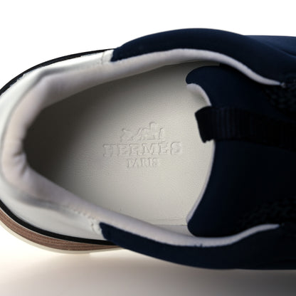 Hermes Technical Canvas Calfskin Suede Goatskin Womens Buster Sneakers 37 Marine White 7 of 10