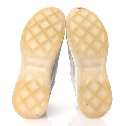 Chanel Velvet Calfskin Mixed Fibers CC Sneakers 38 White Gray Yellow 6 of 8