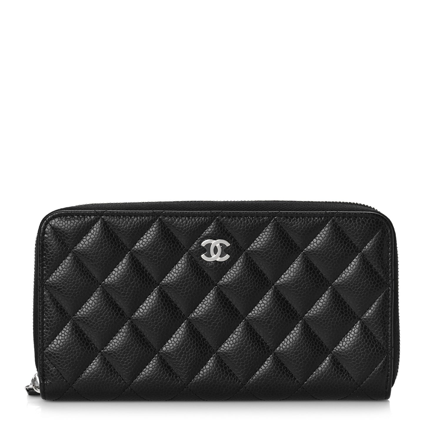 Caviar Quilted Large Zip Around Wallet Black