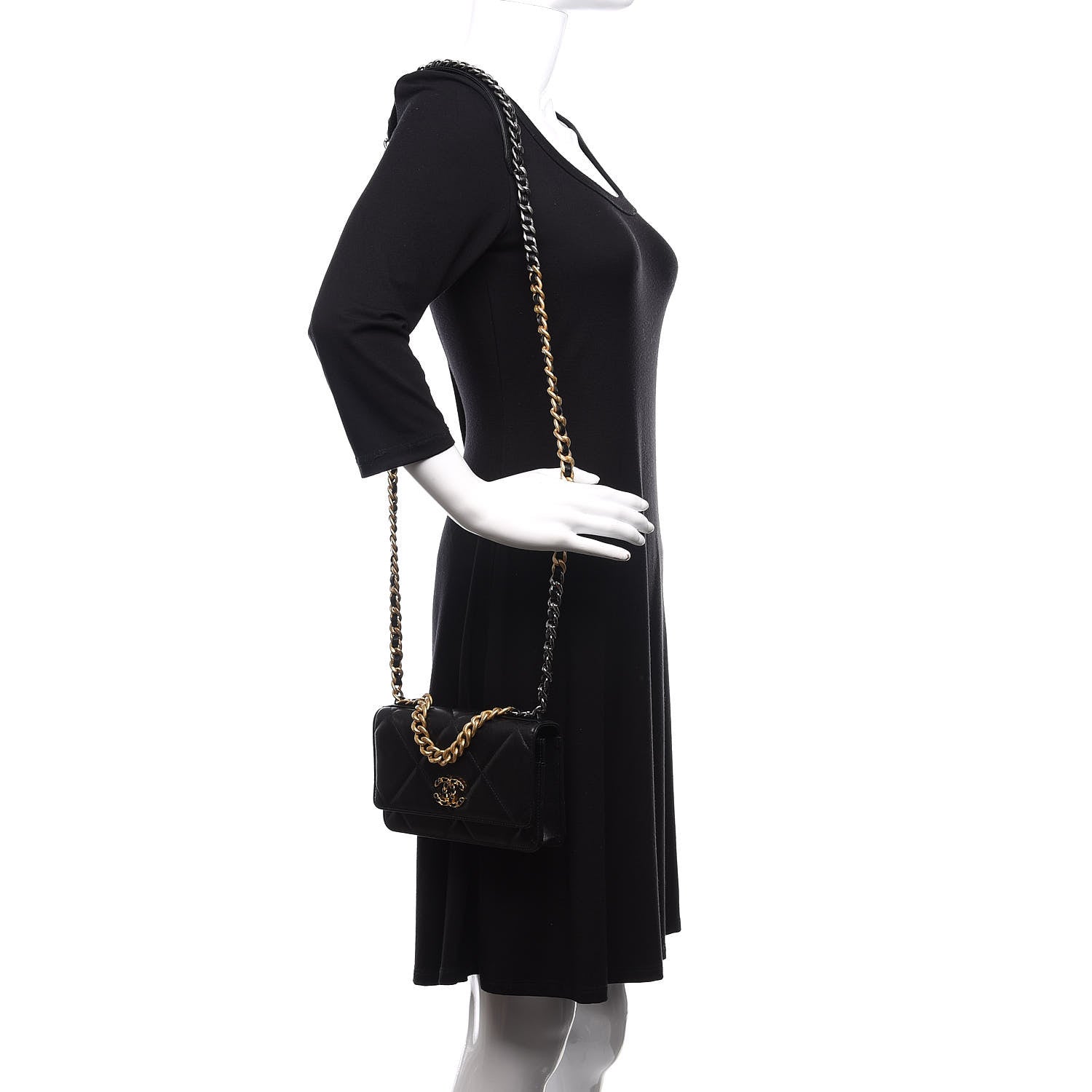 Chanel Goatskin Quilted 19 Wallet On Chain WOC Black 2 of 12