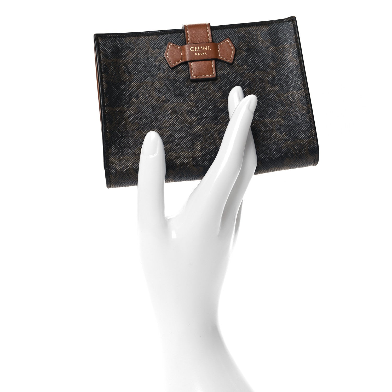 Celine Canvas Triomphe Medium Strap Wallet Tan 2 of 6