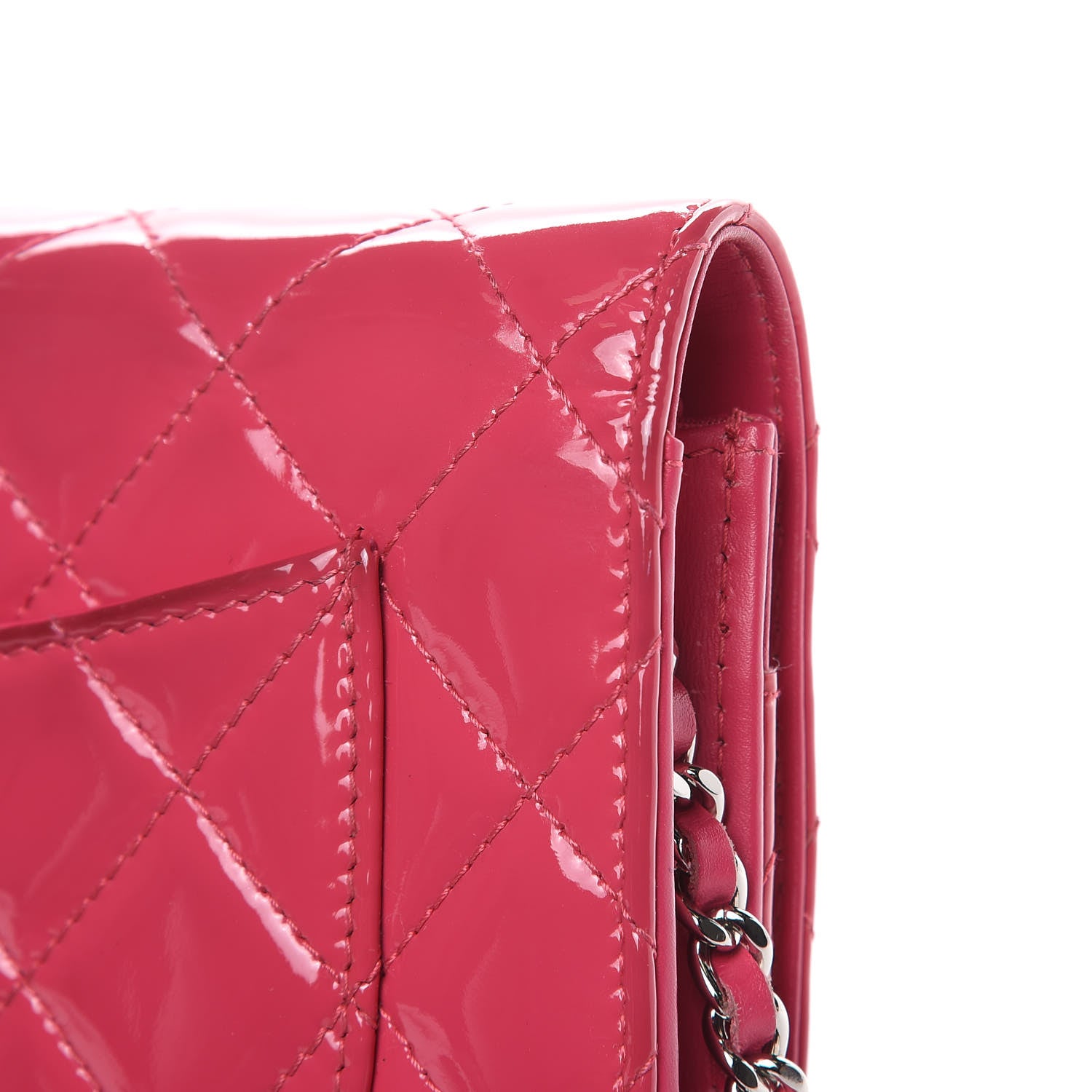 Chanel Patent Quilted Wallet On Chain WOC Fuchsia 13 of 16