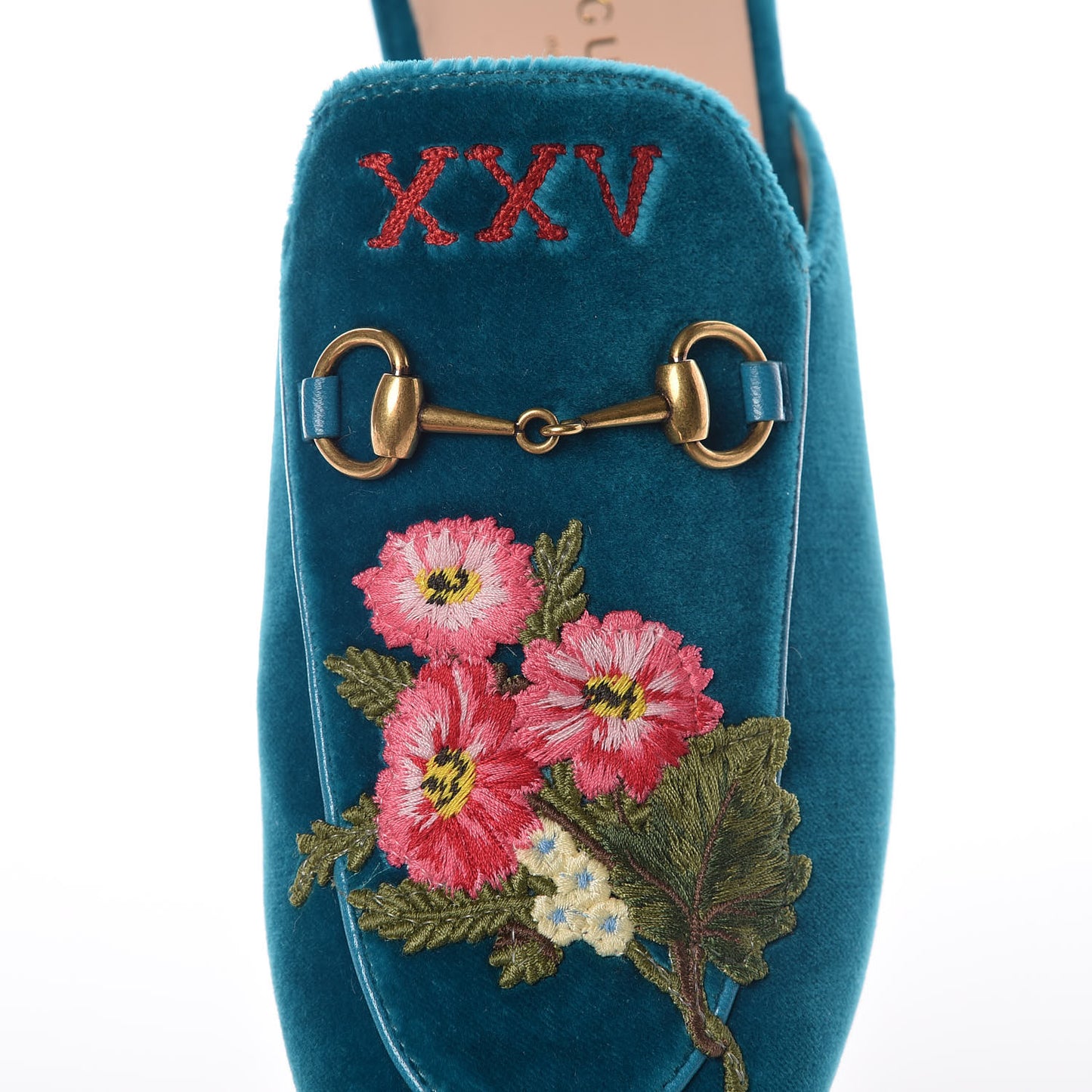 Velvet Floral Embroidered Womens Princetown Slippers 38 Pavone