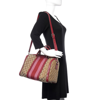 Gucci Monogram Cellarius Calfskin Vintage Web Medium Boston Beige Ebony Soft Burgundy Peonia Flower 2 of 9