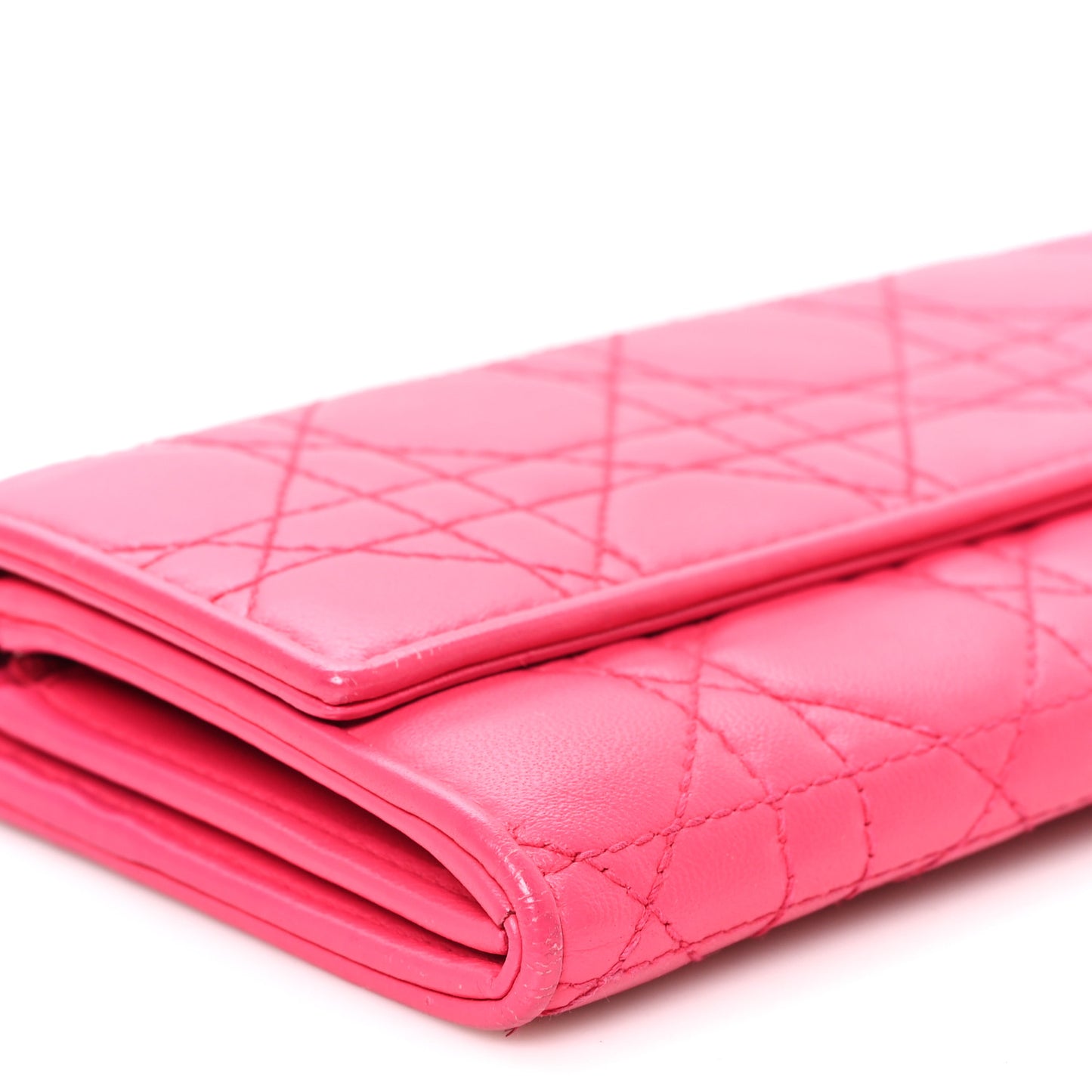 Lambskin Cannage Lady Dior Rendezvous Wallet On Chain Fuchsia