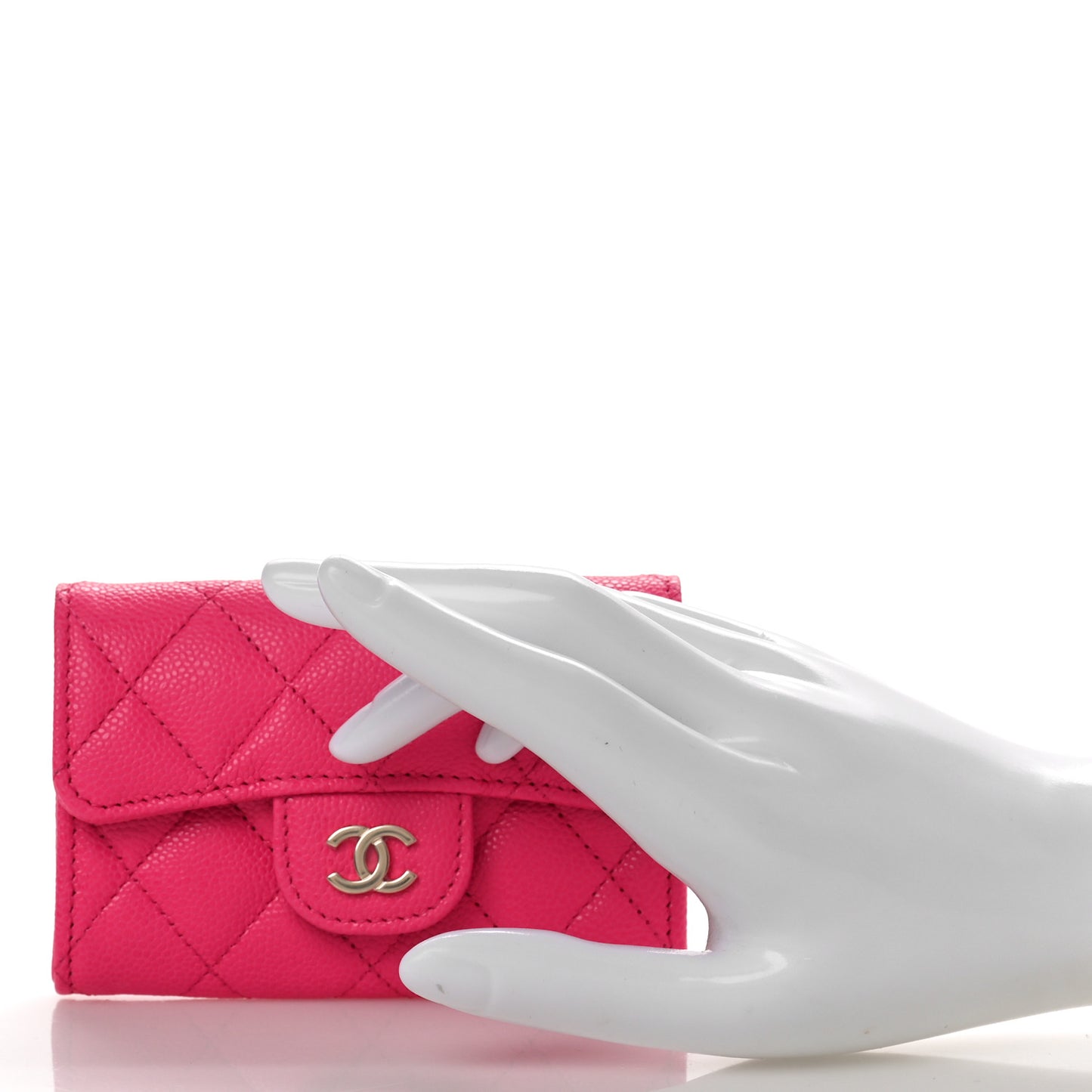 Caviar Quilted Flap Card Holder Wallet Fuchsia