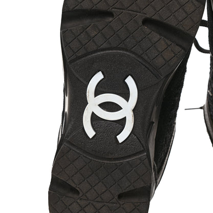 Chanel Tweed Suede Goatskin CC Sneakers 40 Black White 6 of 8