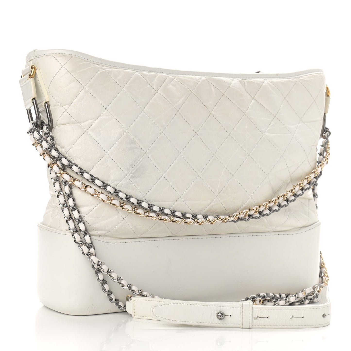 Aged Calfskin Quilted Large Gabrielle Hobo White