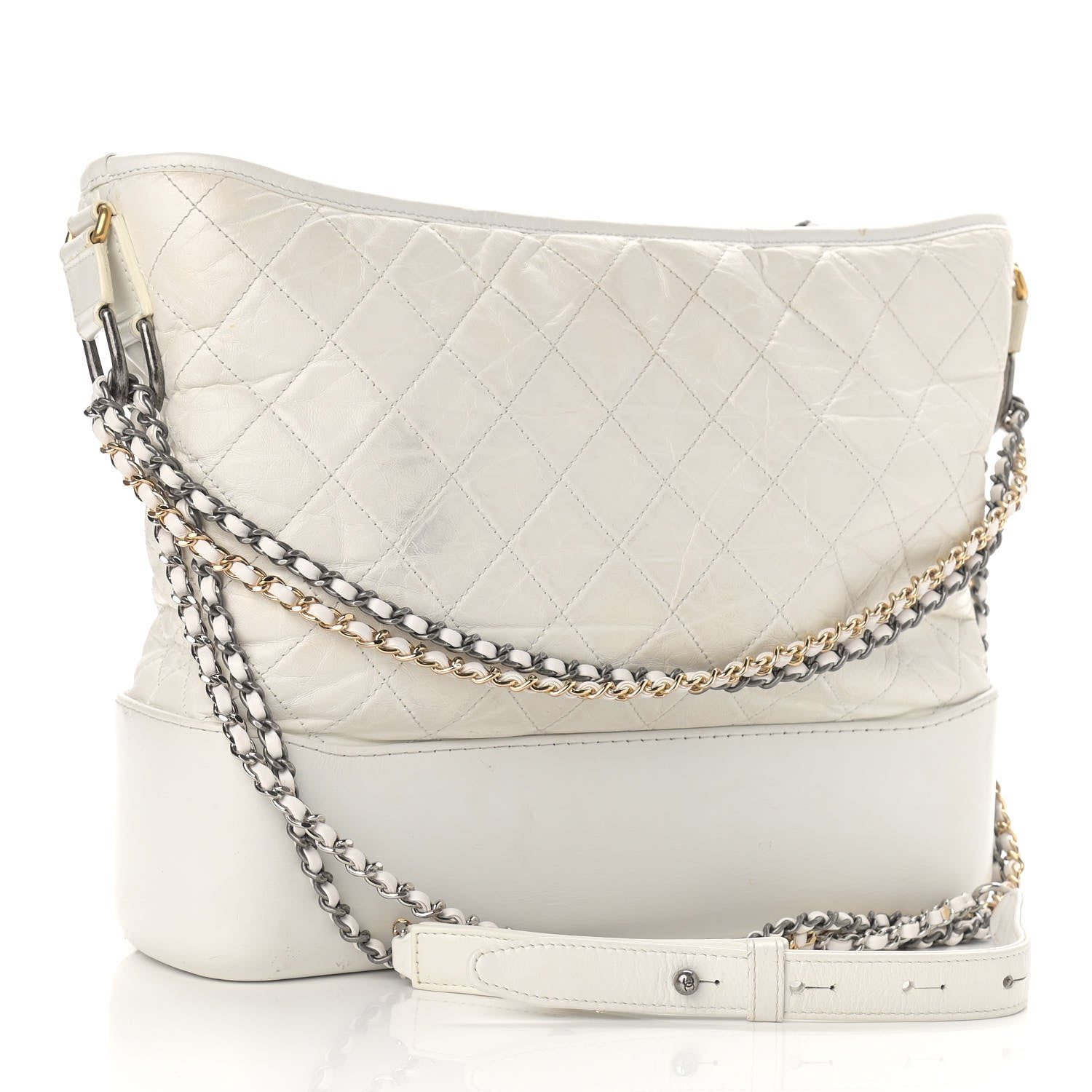 Chanel Aged Calfskin Quilted Large Gabrielle Hobo White 3 of 12