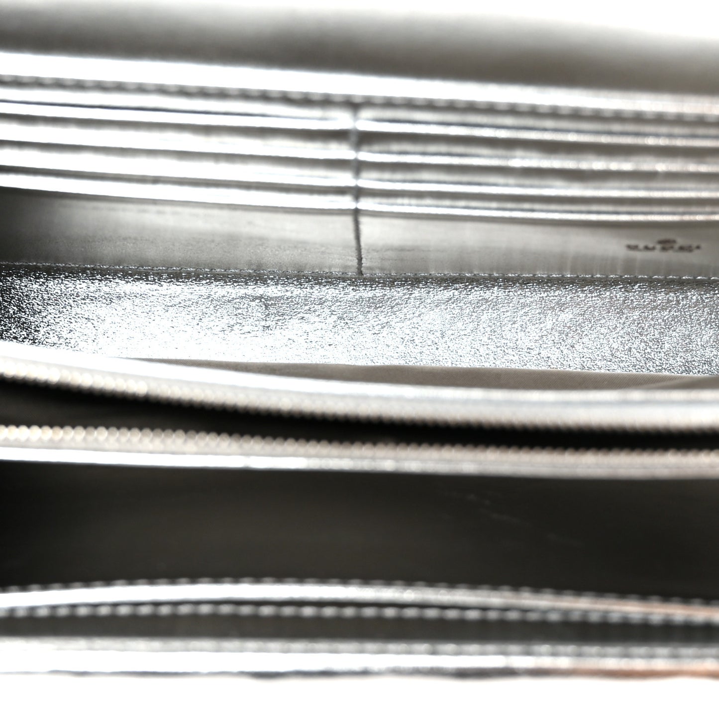 Metallic Sakai Be Green Calfskin Diagonal Stitched Blondie Wallet on Chain Silver