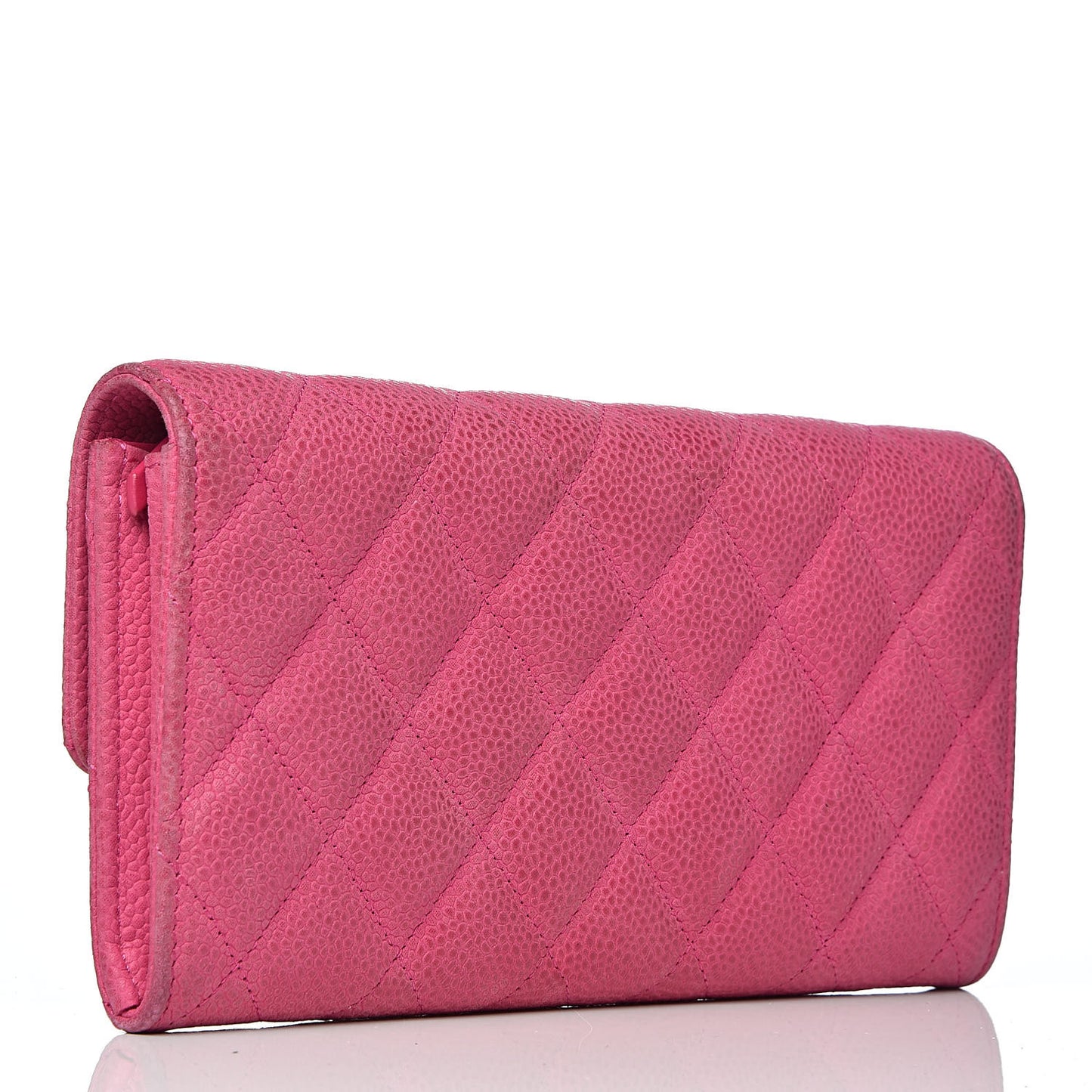Iridescent Caviar Quilted Large Flap Wallet Pink