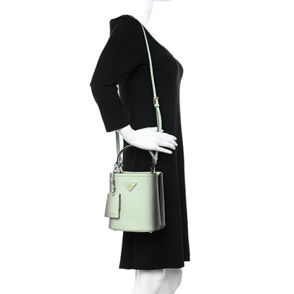 Prada Saffiano Cuir Small Panier Bucket Bag Acqua Sfumato 2 of 9