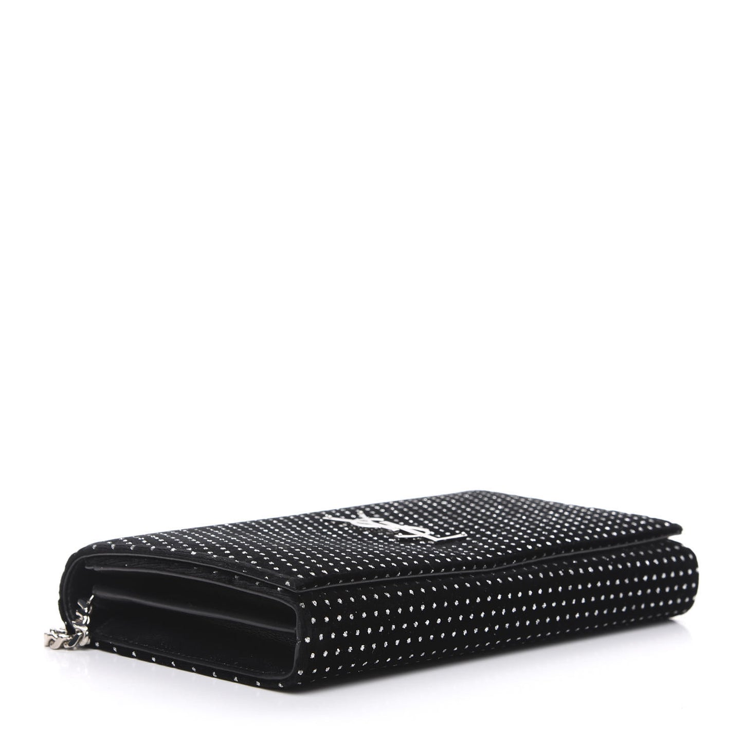 Velvet Crystal Monogram Chain Wallet Black