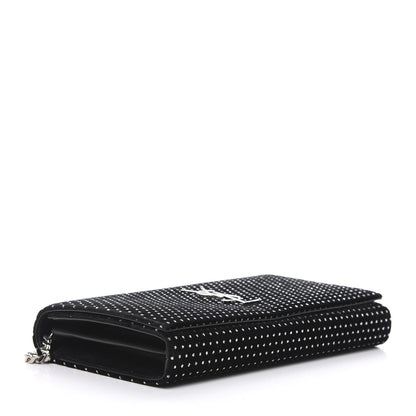 Saint Laurent Velvet Crystal Monogram Chain Wallet Black 4 of 12