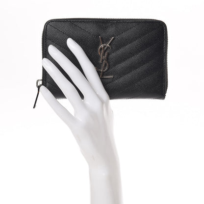 Saint Laurent Grain De Poudre Matelasse Chevron Monogram Zip Around Wallet Black 2 of 12