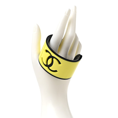 Chanel Resin CC Cuff Neon Yellow Black 2 of 4