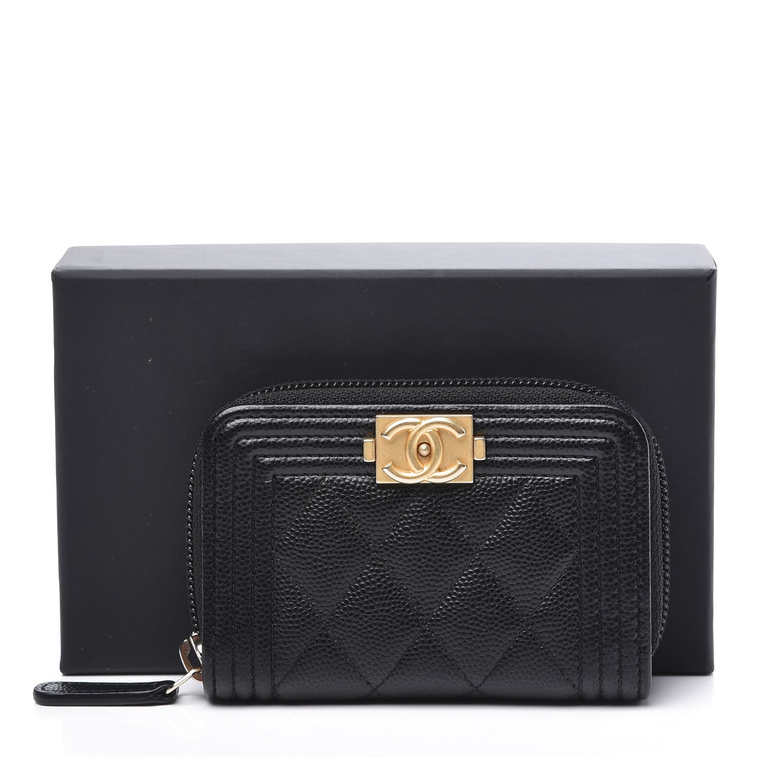 Chanel Caviar Quilted Boy Zip Around Coin Purse Wallet Black 9 of 9