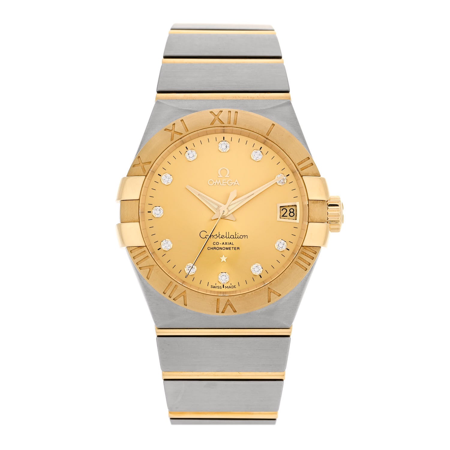 Omega Stainless Steel 18K Yellow Gold Diamond 38mm Constellation Co-Axial Chronometer Automatic Watch Champagne 123.20.38.21.58.001 1 of 4