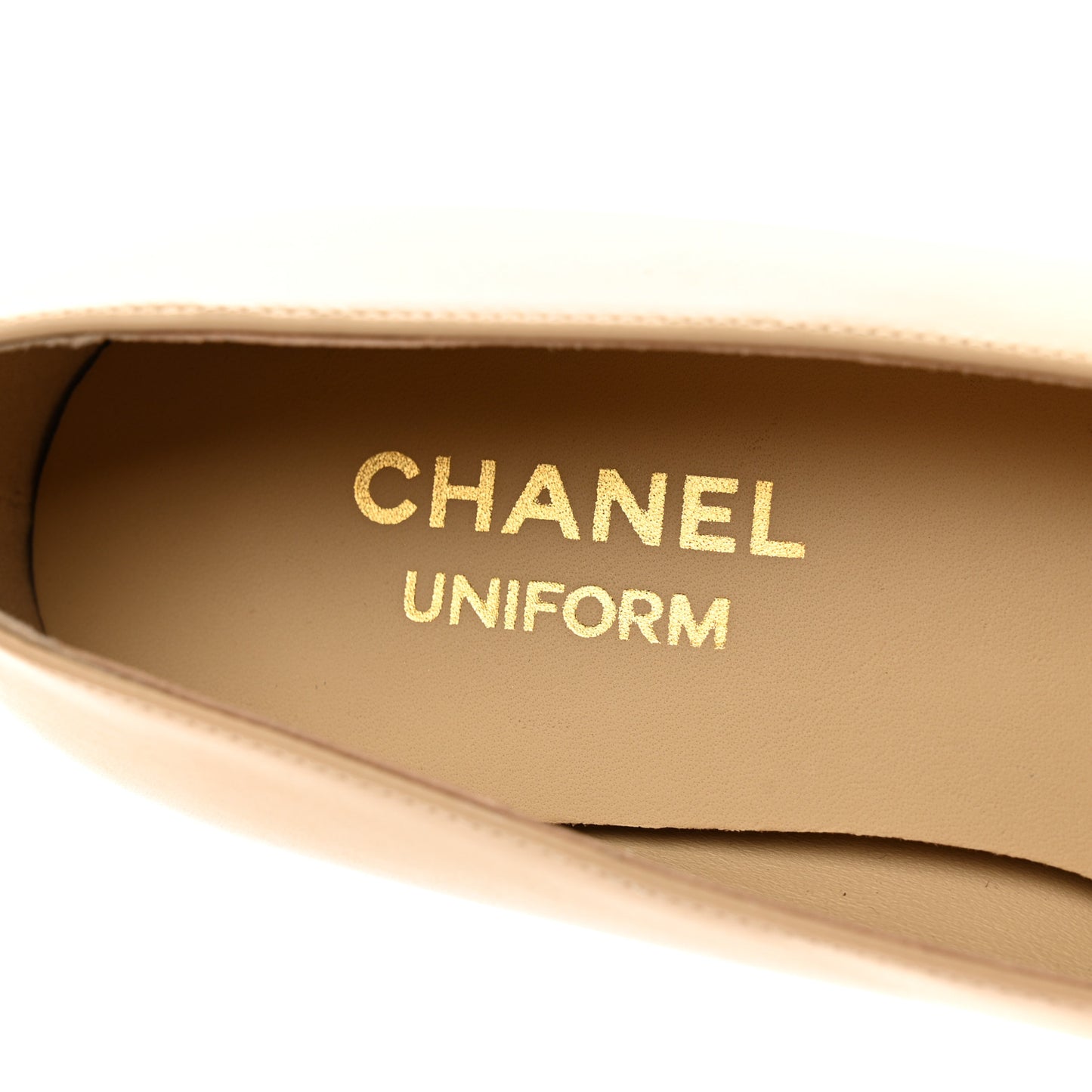 Lambskin Cap Toe CC Uniform Ballerina Flats 36 Beige Black