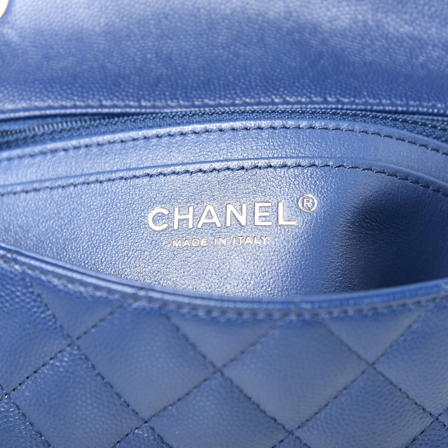 Caviar Quilted Mini Rectangular Flap Blue