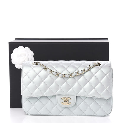 Chanel Iridescent Lambskin Quilted Medium Double Flap Light Blue 13 of 13