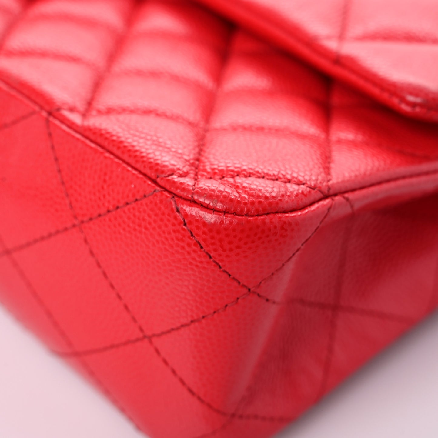 Caviar Quilted Medium Double Flap Red
