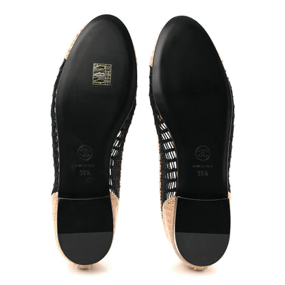 Chanel Raffia Cap Toe Ballerina Flats 38.5 Black Beige 6 of 8
