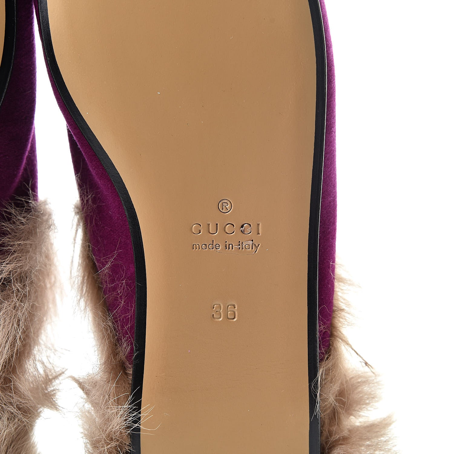 Gucci Velvet Fur Womens Princetown Slippers 36 Fucsia Violet Cyclamen Natural 6 of 8