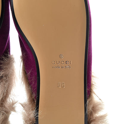 Gucci Velvet Fur Womens Princetown Slippers 36 Fucsia Violet Cyclamen Natural 6 of 8