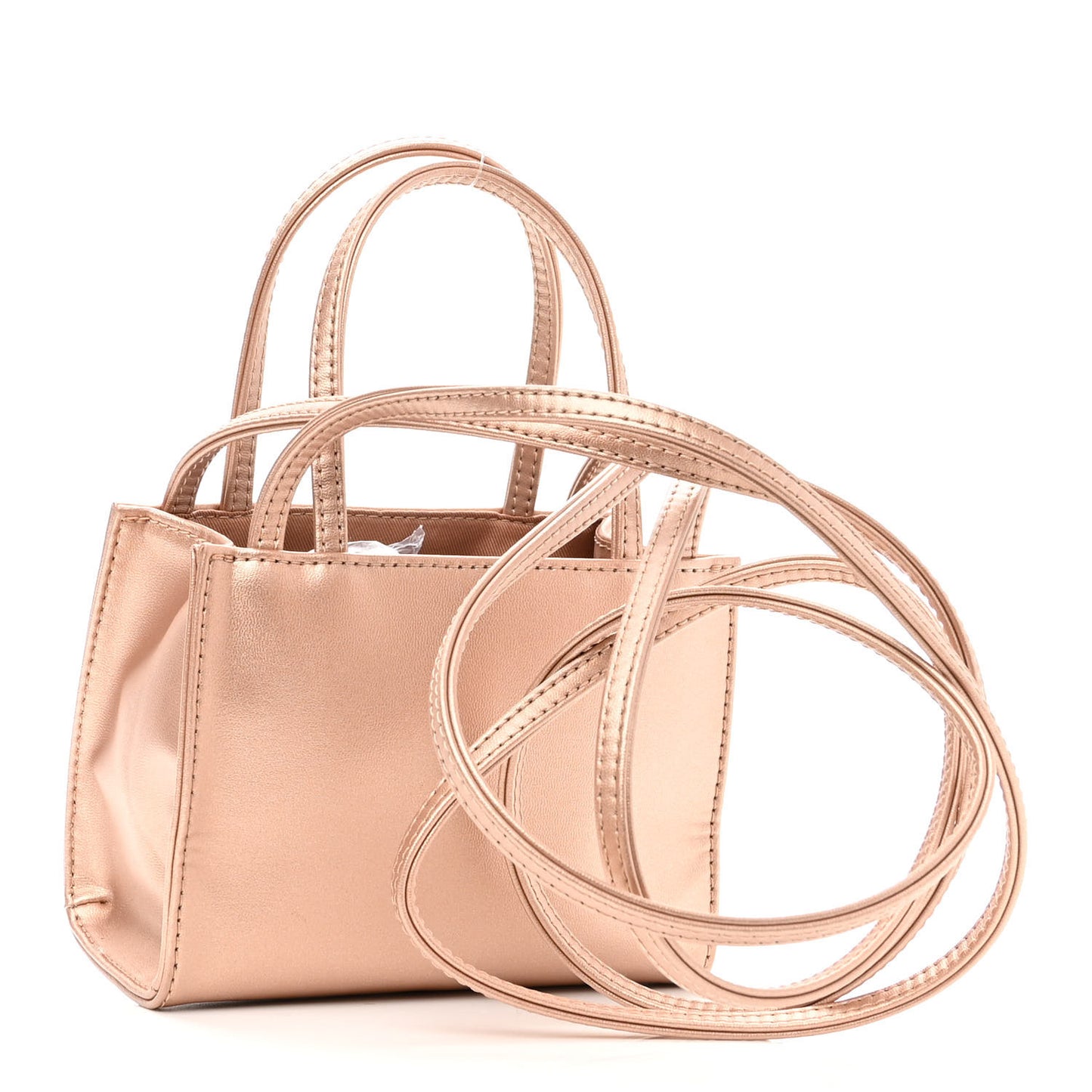 Metallic Vegan Leather Small Shopping Bag Copper